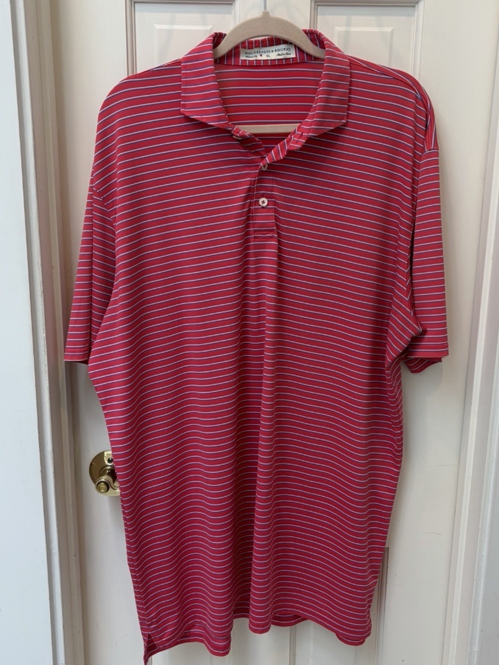 Holderness & Bourne The Sutton Men’s XL Polo Red Blue White Striped Stretc